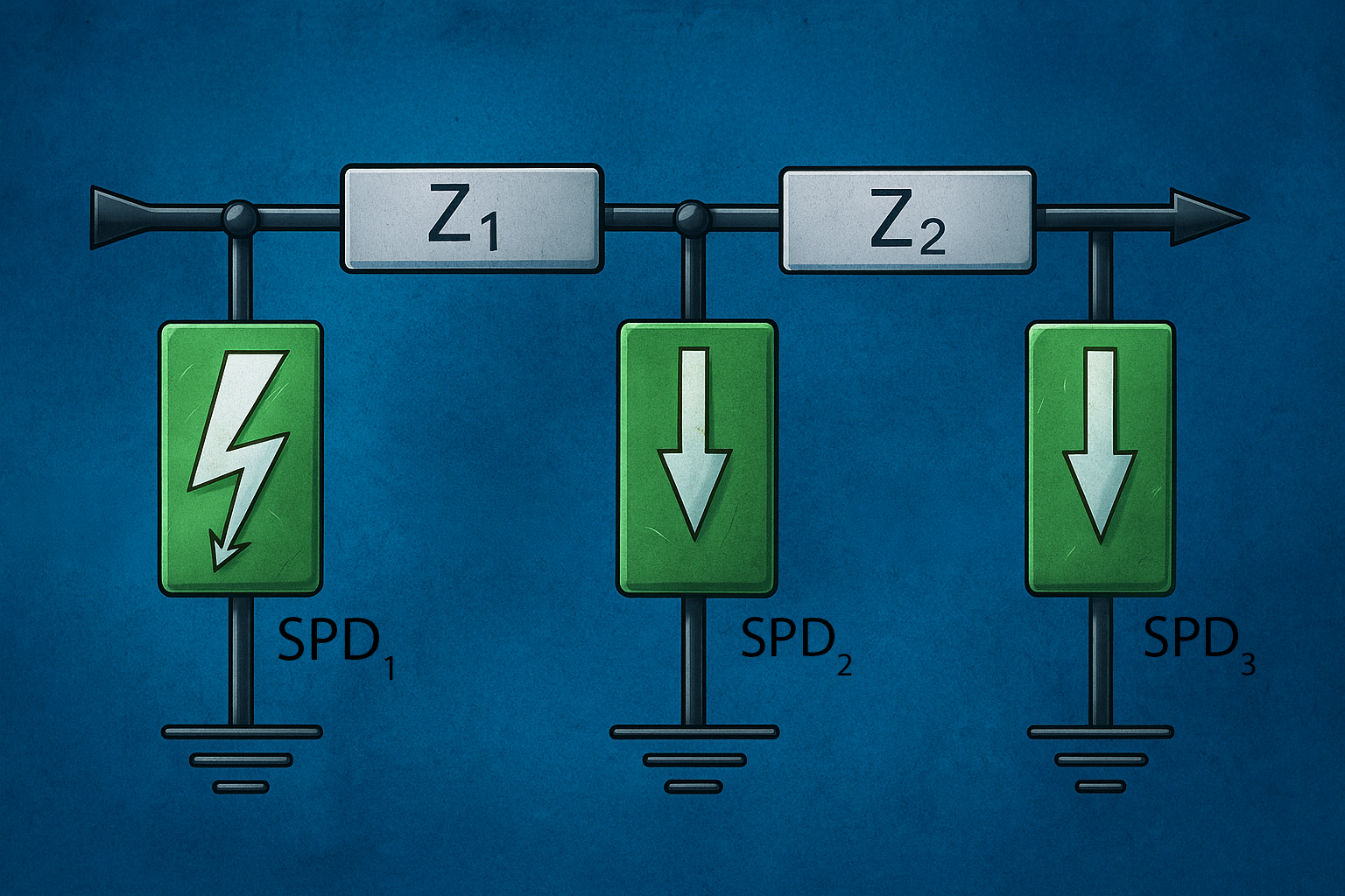 Illustration eines gut koordinierten Überspannungsschutzes.